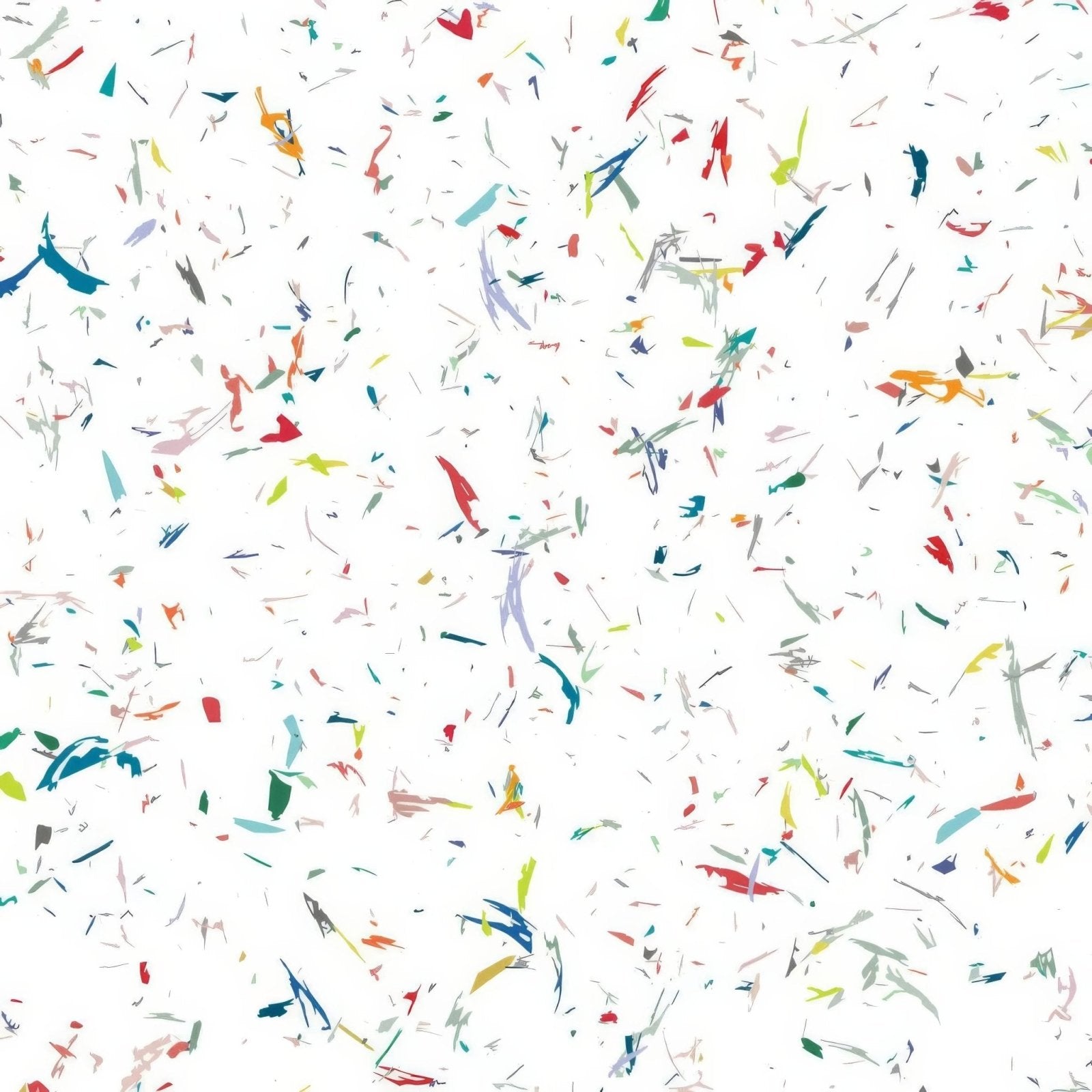 Confetti shower panel with vibrant multicolored abstract confetti fragments on a white background