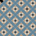 Conway blue and buff ceramic tile with blue and beige geometric diamond-shaped motifs for decorative use