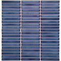 Deep blue rectangular glass mosaic tiles arranged in neat rows in the copenhagen kit kat blue mosaic product kit