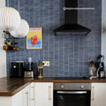 Blue striped kit kat mosaic kitchen backsplash tiles in copenhagen style with ceramic material for home decor