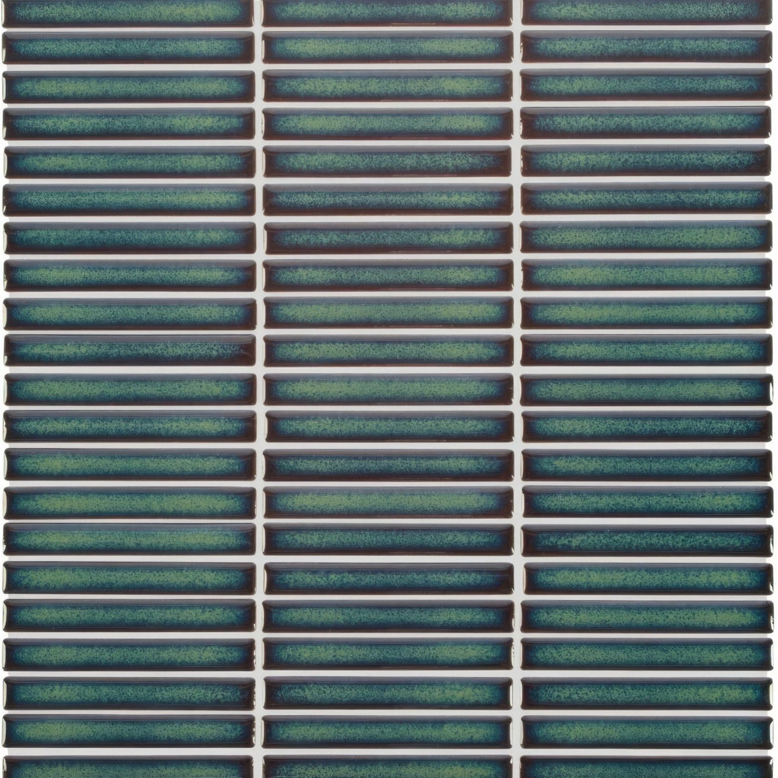 Teal and green glazed ceramic mosaic tile with subtle texture from the Copenhagen Kit Kat Dark Green Mosaic collection