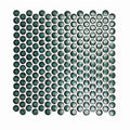 Copenhagen penny round dark green mosaic tile featuring circular green glossy iridescent penny round tiles