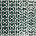 Copenhagen penny round dark green mosaic tile with teal-green metallic glossy speckled finish for walls and backsplashes