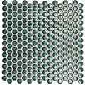 Copenhagen penny round dark green mosaic with circular glossy speckled green tiles for decorative use