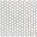 Copenhagen penny round white mosaic glass tiles with a subtle metallic rim in a circular penny round pattern
