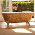 Copper 25mm Square copper mosaic on a clawfoot bathtub with a white rim and silver feet