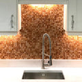 Copper 25mm Square copper mosaic behind a stainless steel gooseneck kitchen tap