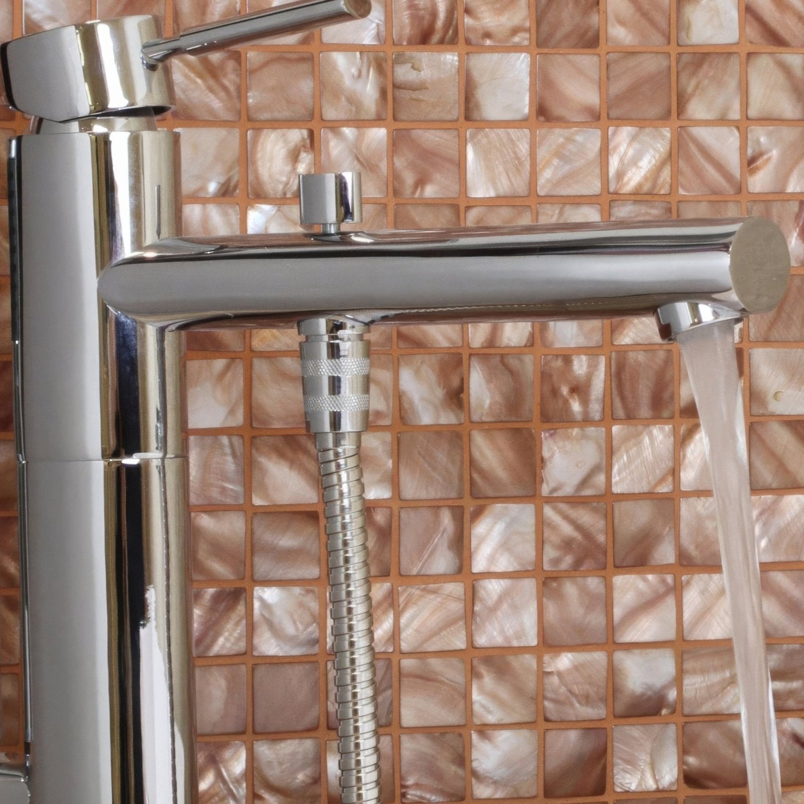 Modern chrome-finished Copper 25mm Square kitchen faucet with sleek tall design and flexible metal hose