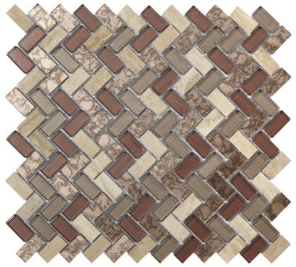 Copper Herringbone Glass & Stone Mosaic