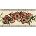 Beige ceramic tile with corded poppies red classical decorative border featuring rust-colored roses and green leaves