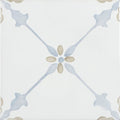 White ceramic cordoba decor 1 hand painted tile with delicate symmetrical floral design in soft blue and beige tones