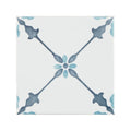 Square ceramic Cordoba Decor 2 hand painted tile with white base and blue geometric floral pattern