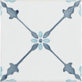 A square ceramic cordoba decor 2 hand painted tile with a light gray background and blue teal floral pattern
