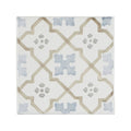 Cordoba decor 3 hand painted white ceramic tile with beige and light gray geometric diamond and floral pattern