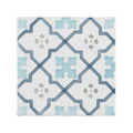 Square ceramic cordoba decor 4 hand painted tile with white base and intricate blue and gray geometric pattern