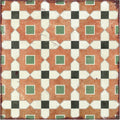 Vintage-style terracotta floor tile cordoba star 20 x 20cm with geometric black white and green squares in lattice design