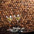 Corten 26 x 30.2cm copper-toned hexagon mosaic with two martini glasses of olives