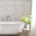 White ceramic pitcher with delicate blue floral pattern featured in cottage garden blue 18 tile panel product