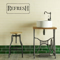County white large brick white ceramic vessel sink with black metal faucet on industrial wooden and iron stand