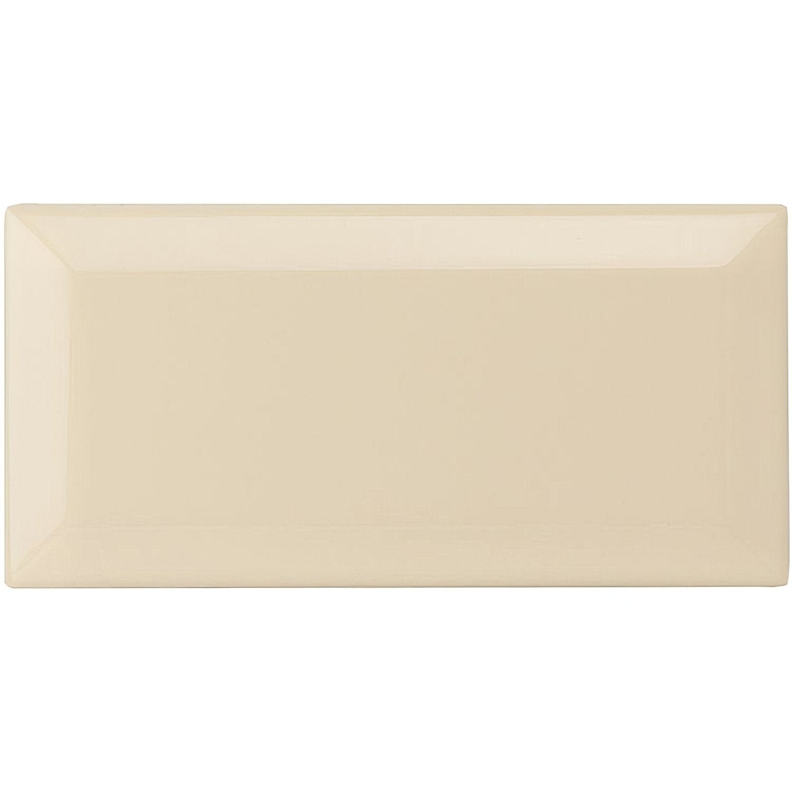 Cream-colored rectangular ceramic County White Metro bevelled tile with glossy finish suitable for wall and floor use