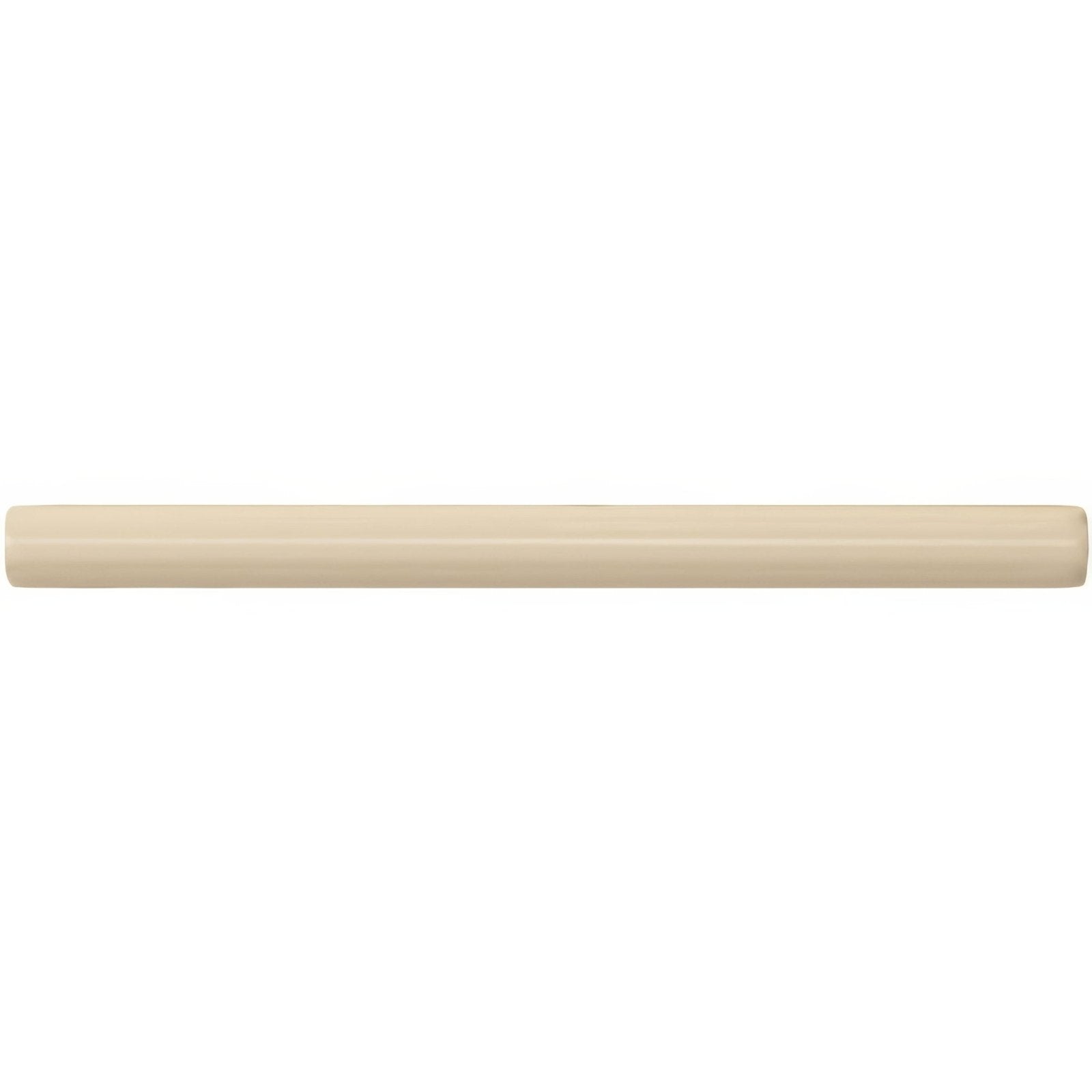 Cream-colored ceramic drawer pull with a smooth glossy finish and rounded ends for County White Omega Moulding