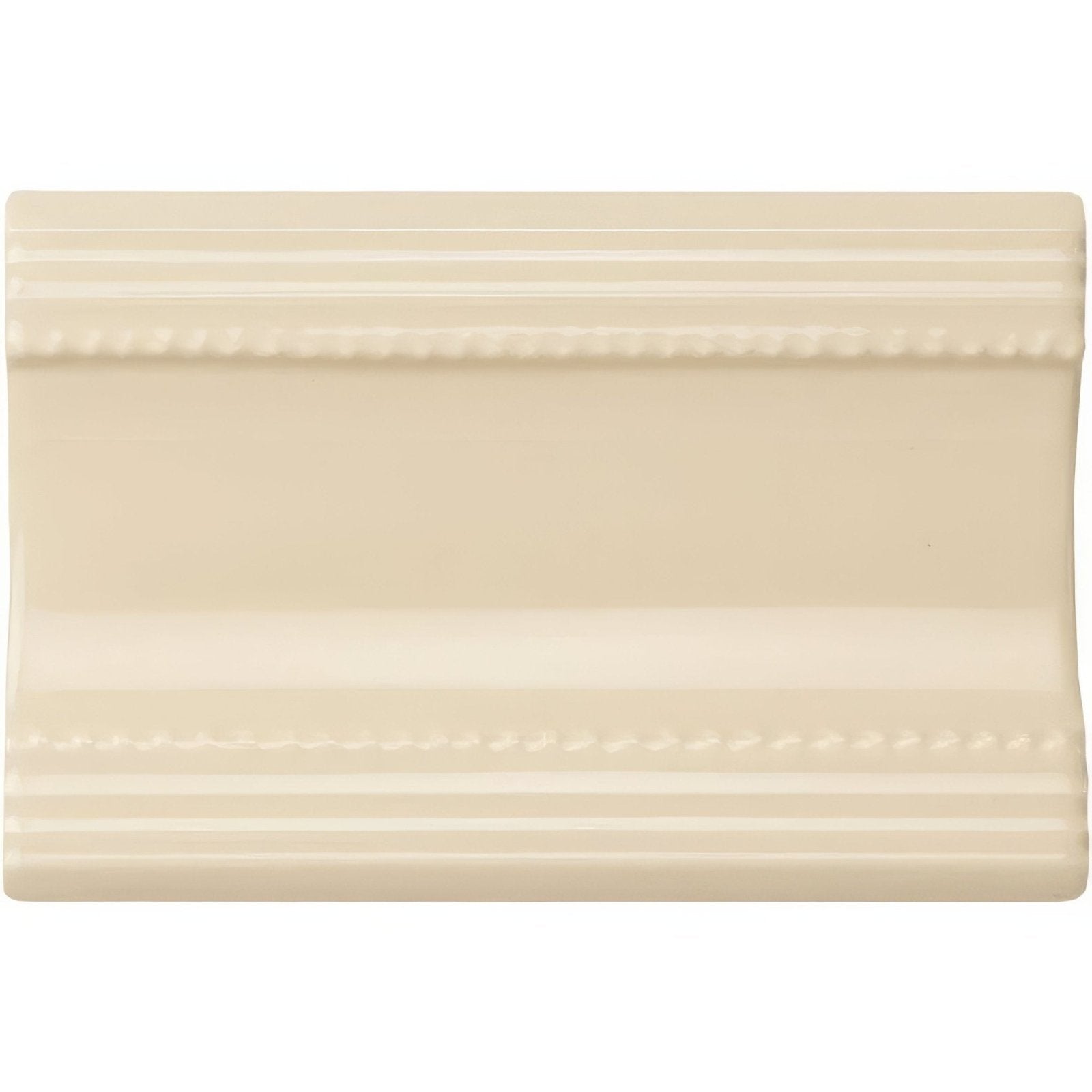 County white plain cornice cream-colored ceramic tile with smooth glossy finish and decorative beaded molding edges