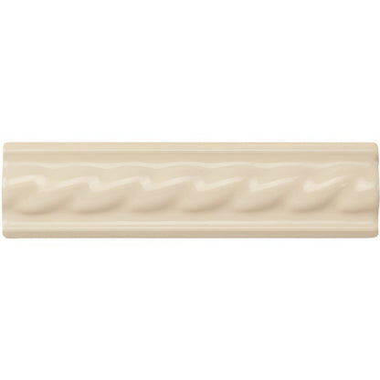 Cream-colored ceramic tile with twisted rope-like embossed pattern county white rope moulding design