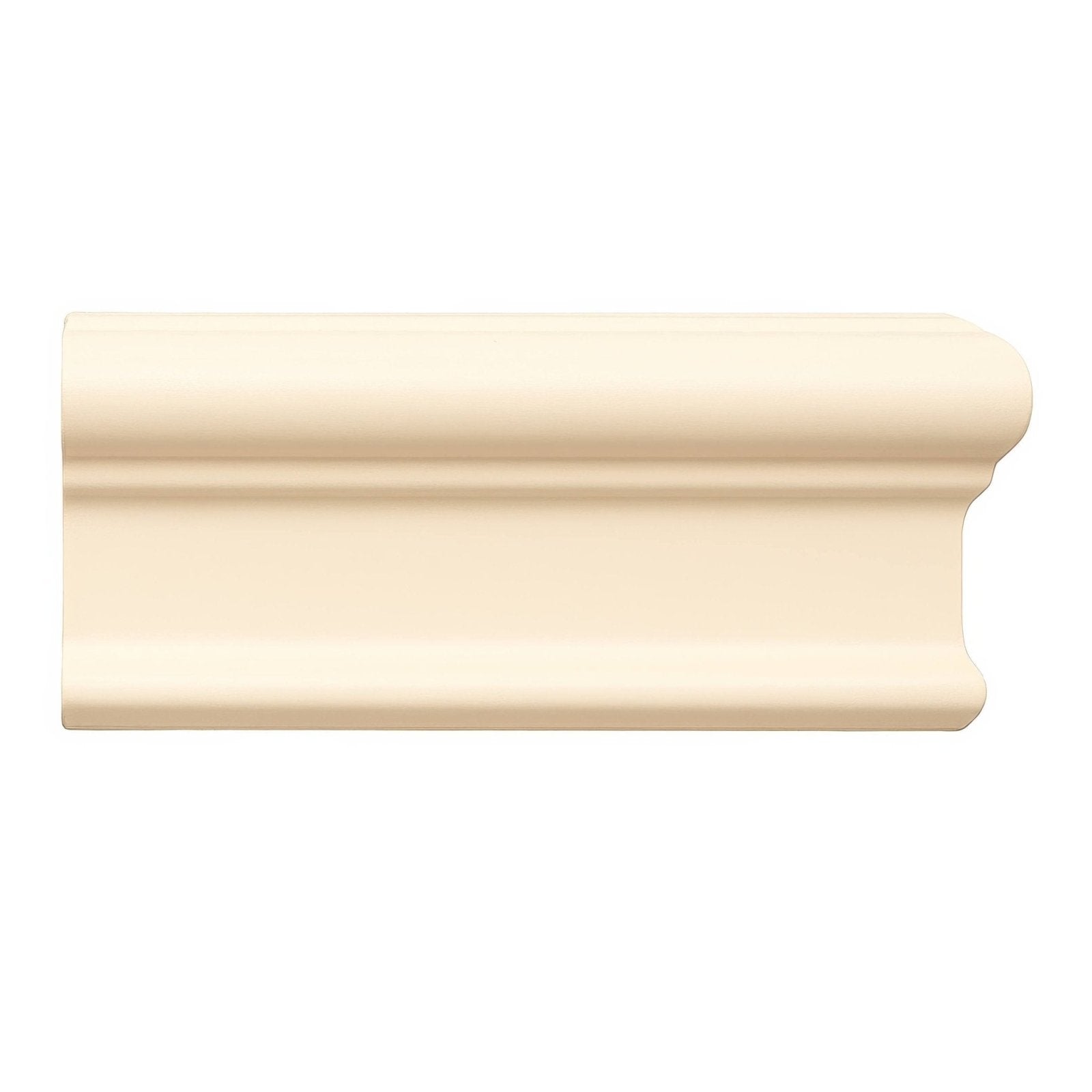 Cream-colored smooth crown molding with classic profile in county white victoria right corner design