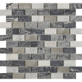 Creswell grey stone and metal mix brick mosaic tile featuring gray and white marble in alternating horizontal rows