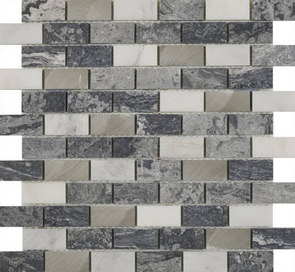 Creswell Grey Stone & Metal Mix Brick Mosaic