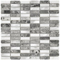 Creswell grey stone and metal mix linear mosaic tile in gray and white with a natural stone pattern rectangular design