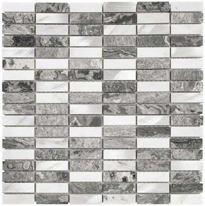 Creswell Grey Stone & Metal Mix Linear Mosaic