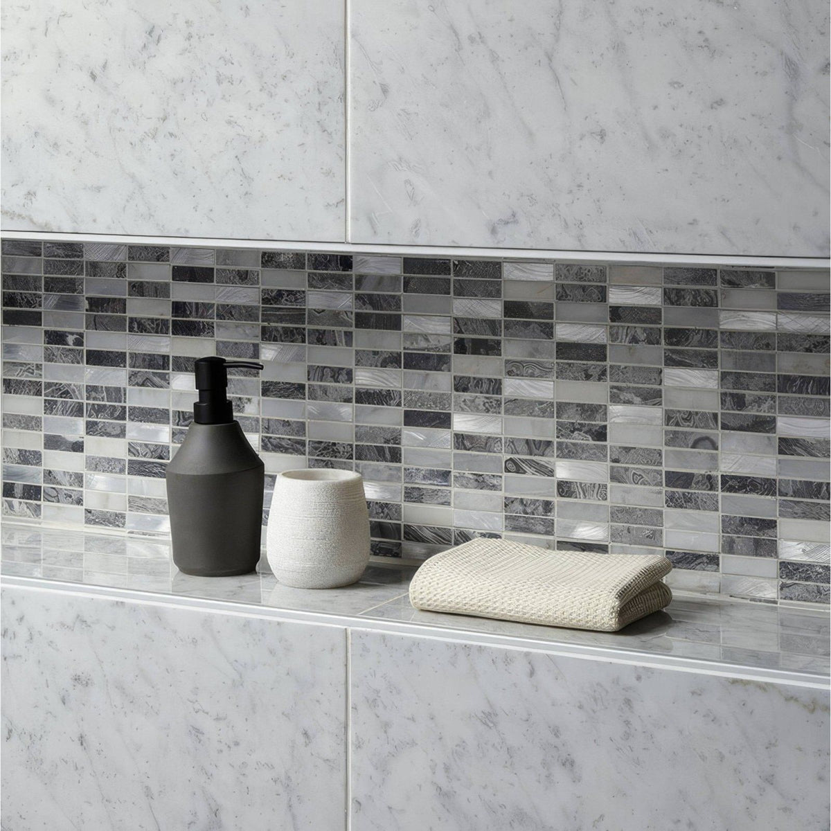 Creswell Grey Stone & Metal Mix Linear Mosaic