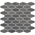 Dark gray large hexagon honed marble mosaic tile with textured stone finish and white grout lines
