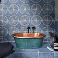 Cuba porcelain vedado indigo copper and teal enamel bathtub with black faucet fixtures for stylish bathroom use