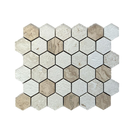 Limestone - Valencia Brushed Travertine Hexagon Mosaic Wall & Floor Tile - alternate view