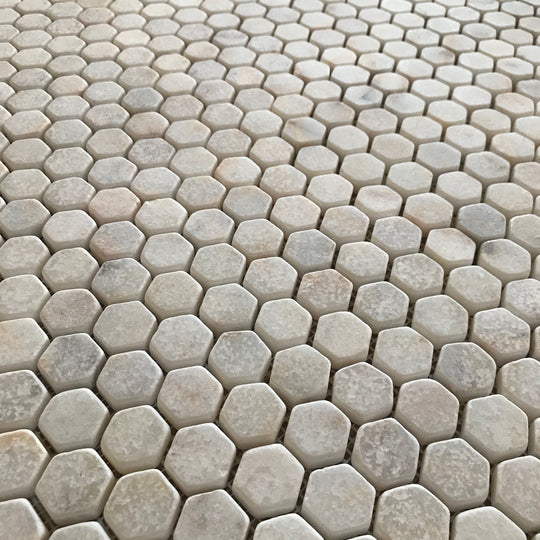 Calacatta Sugar Tumbled Marble 23mm Hexagon Mosaic Wall & Floor Tile - alternate view