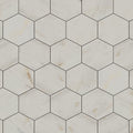 Honed Calacatta marble hexagons laid as a honeycomb bathroom floor