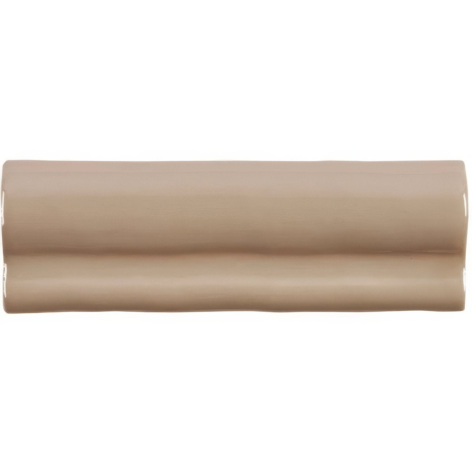 Beige ceramic damask torus moulding tile with glossy finish and subtle wavy ridges along its length