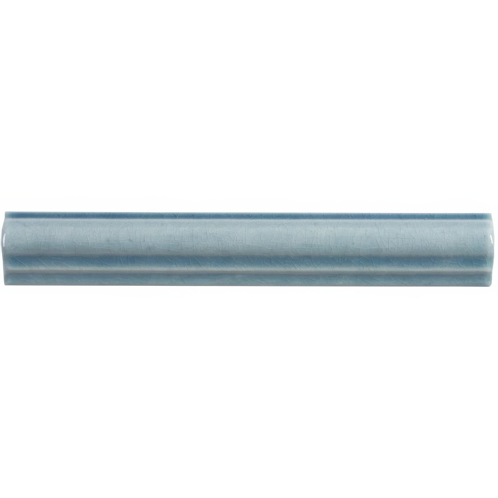 A sleek light blue ceramic ogee moulding danube tile with a subtle glossy finish and two parallel grooves