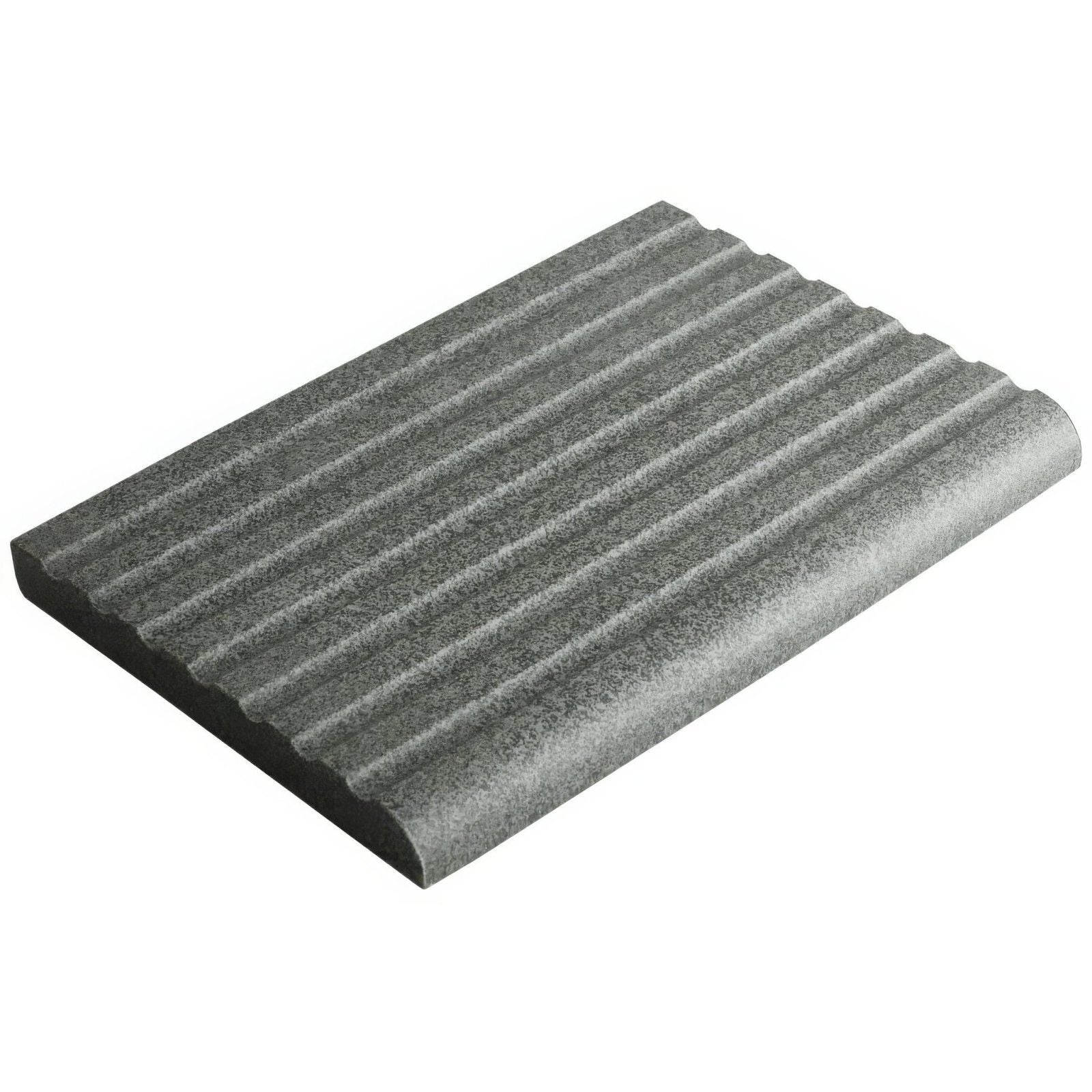Dark grey step tread 148 x 100mm featuring a gray textured concrete edge with a ribbed wavy surface