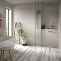 Modern gray textured wall tiles with horizontal grooves darwin grey glazed porcelain wood effect