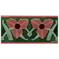 Dauphine border green ceramic tile with pink flowers and stylized leaves in art deco design on victorian green background