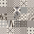 A collection of vintage-inspired monochrome mosaic tiles with intricate geometric and floral patterns from de-segni decor random cold mix