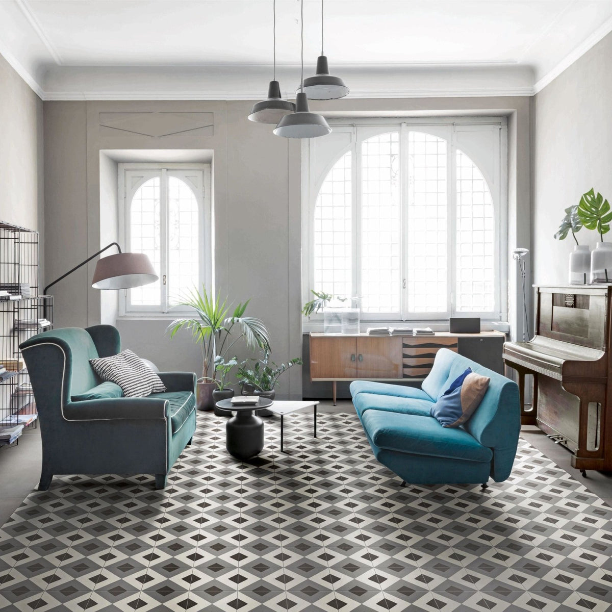 De-Segni MOUK 20 x 20cm grey and white geometric patterned tile