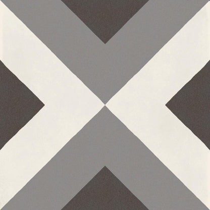 Geometric tile desegni mouk 20 x 20 cm with intersecting diagonal stripes in shades of gray and off-white