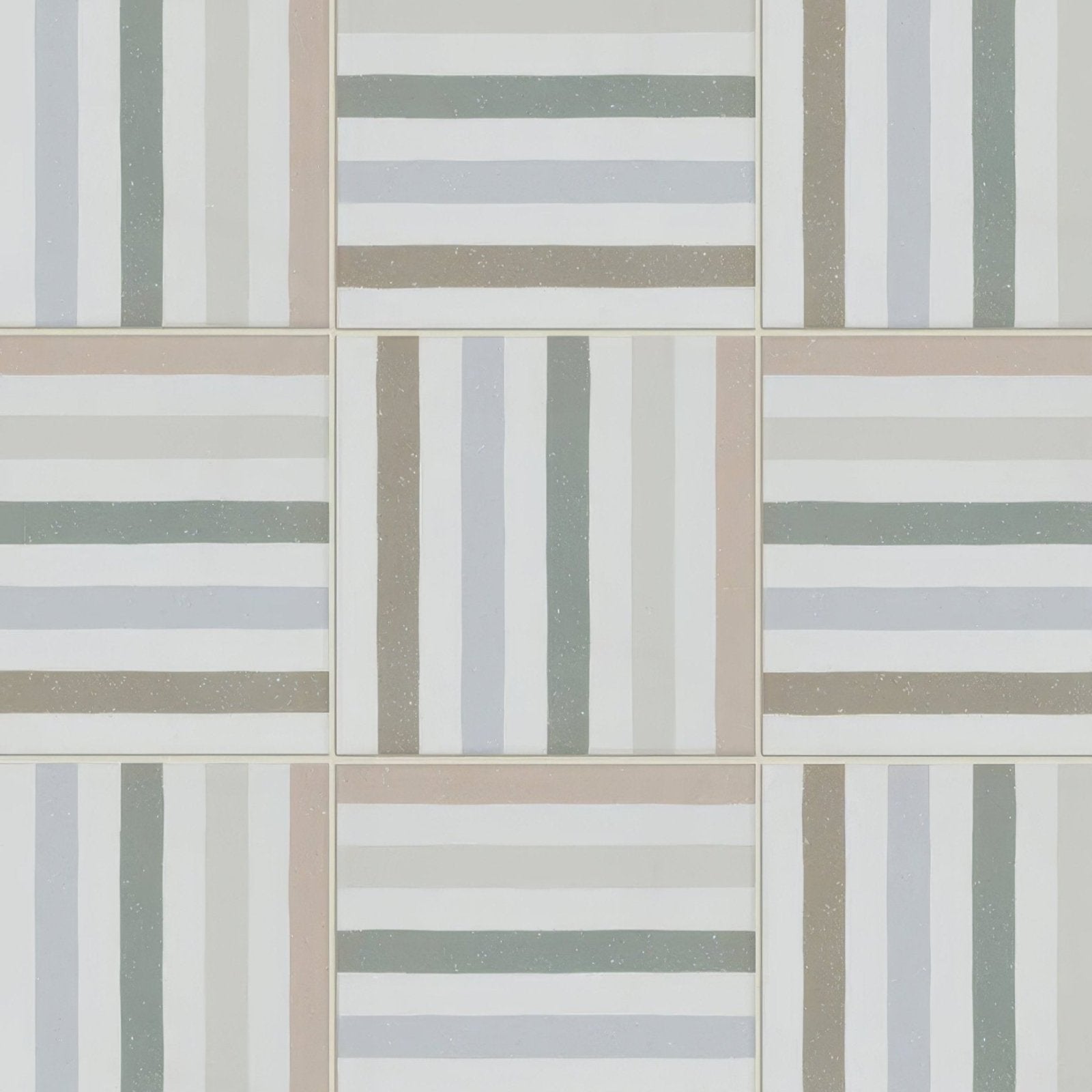 Deck chair porcelain pastels square tiles with modern striped pattern in muted gray beige and soft blue porcelain material