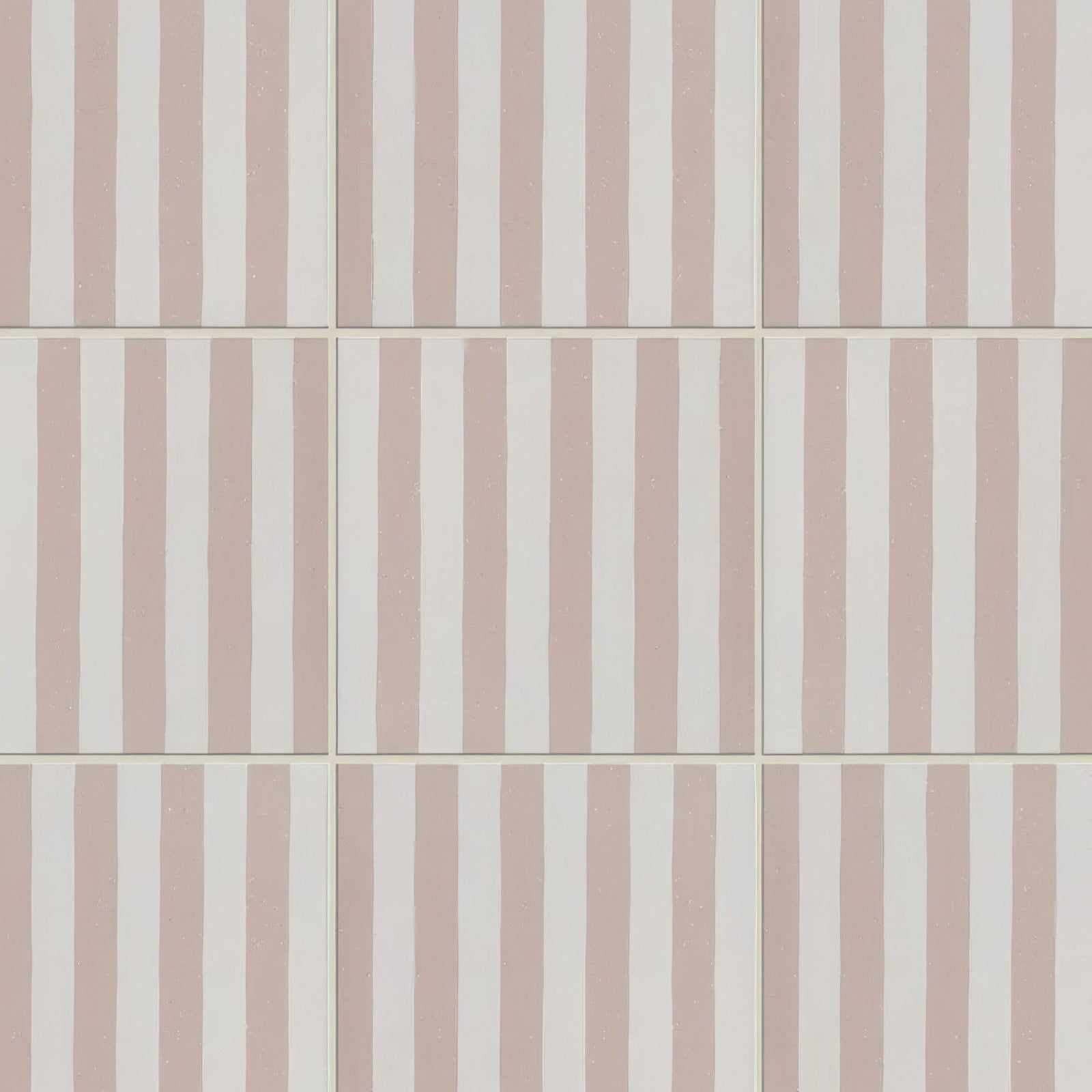 Deck chair porcelain rose square tiles with vertical soft blush pink and off-white stripes arranged in a grid pattern