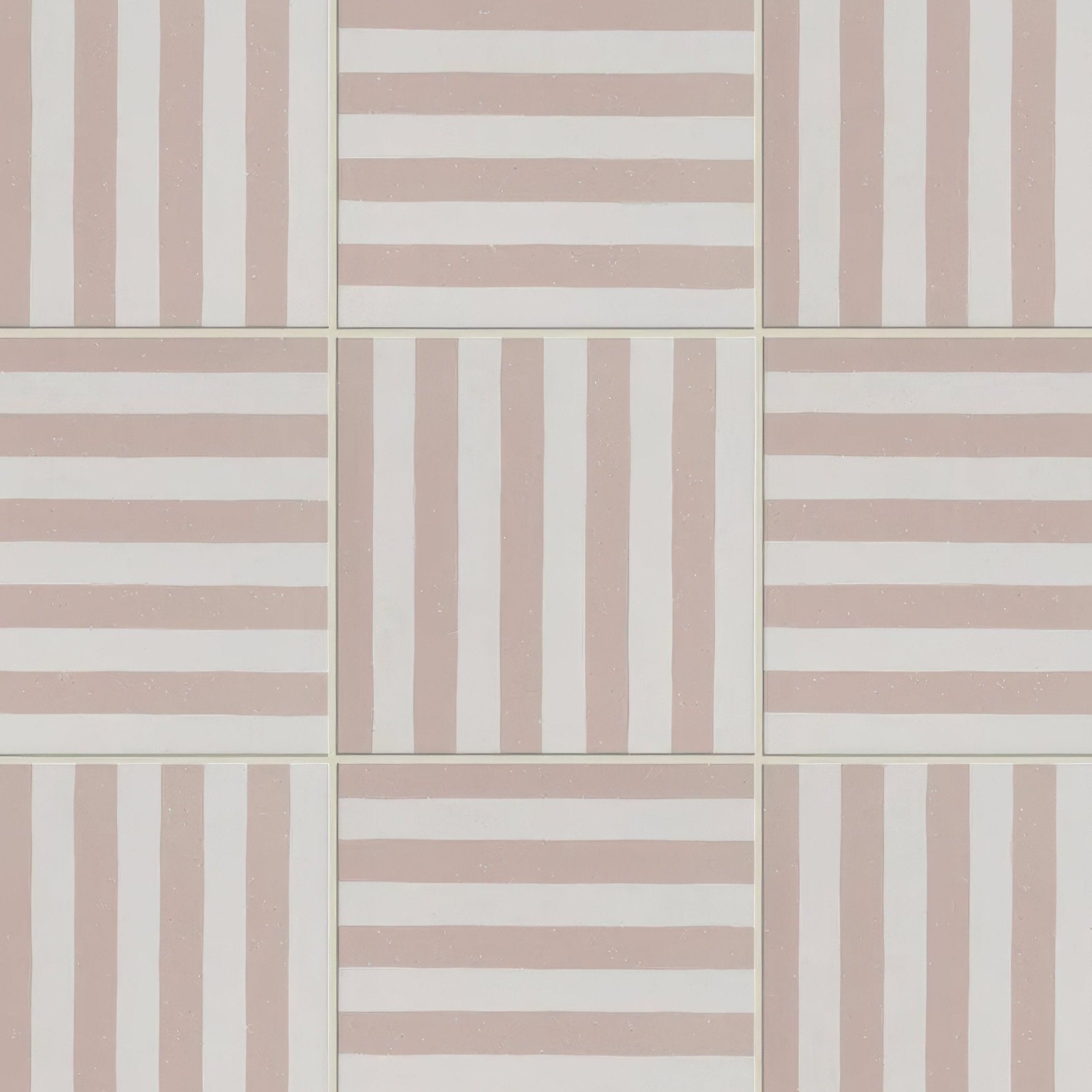 Square ceramic deck chair porcelain rose tiles with alternating vertical and horizontal blush pink and white stripes