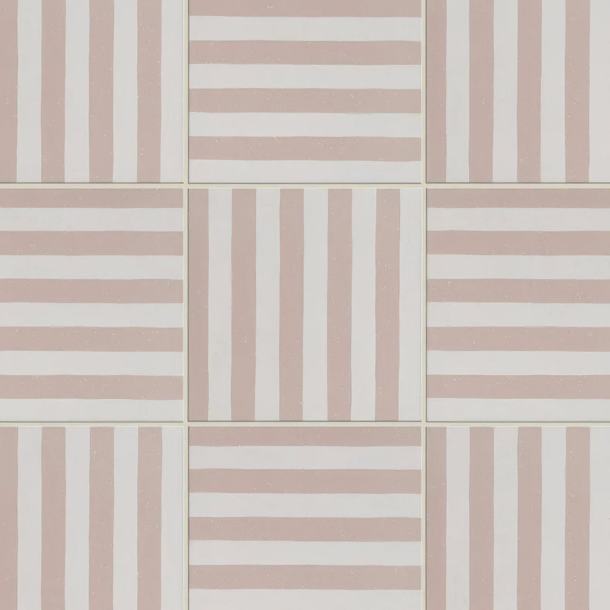 Square ceramic deck chair porcelain rose tiles with alternating vertical and horizontal blush pink and white stripes